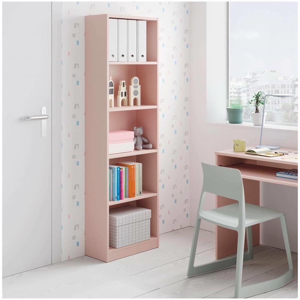Libreria Pomona, Mobile Portalibri Alta A 5 Ripiani, Scaffale Da Ufficio O Cameretta, Scaffale Moderno Con Scomparti, 52x25h80 Cm, Rosa - Foto 1