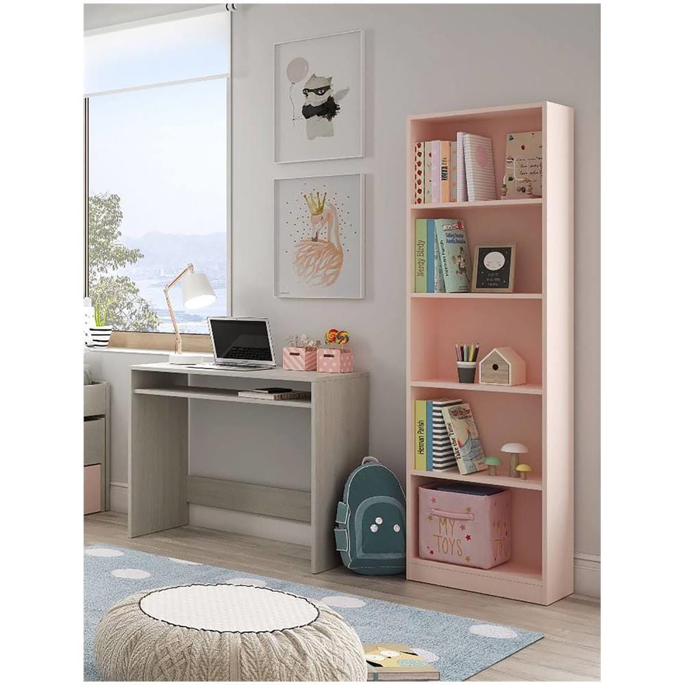 Libreria Pomona, Mobile Portalibri Alta A 5 Ripiani, Scaffale Da Ufficio O Cameretta, Scaffale Moderno Con Scomparti, 52x25h80 Cm, Rosa - Foto 4