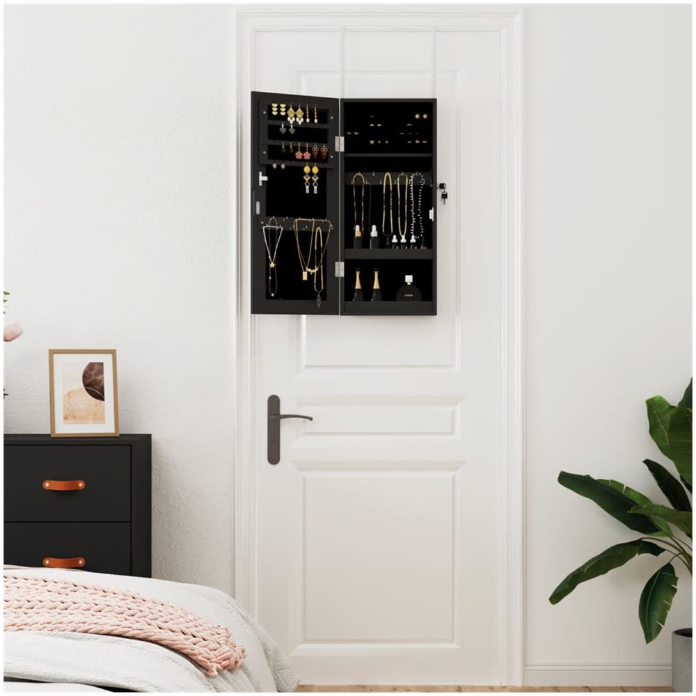 Armadio Portagioie Con Specchio A Muro Nero 30x8,5x67 Cm - Foto 3