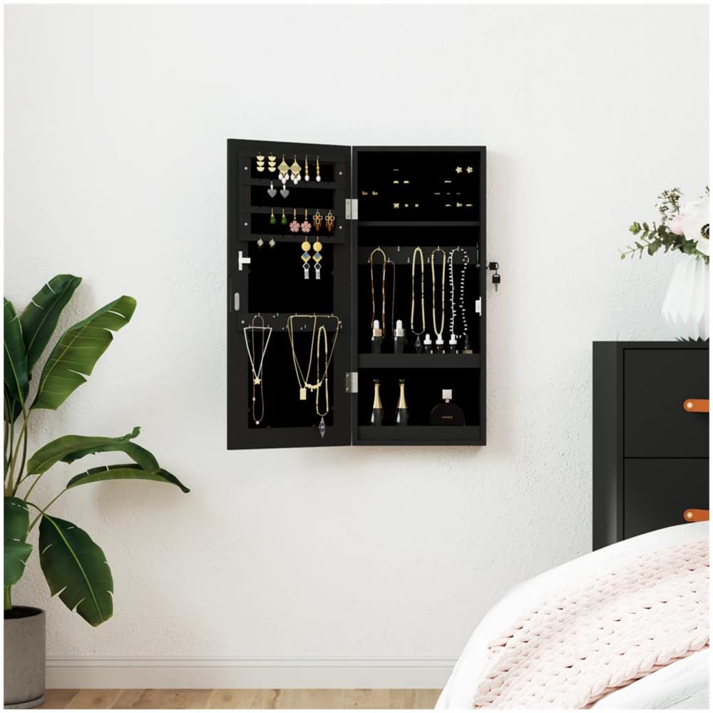 Armadio Portagioie Con Specchio A Muro Nero 30x8,5x67 Cm - Foto 1