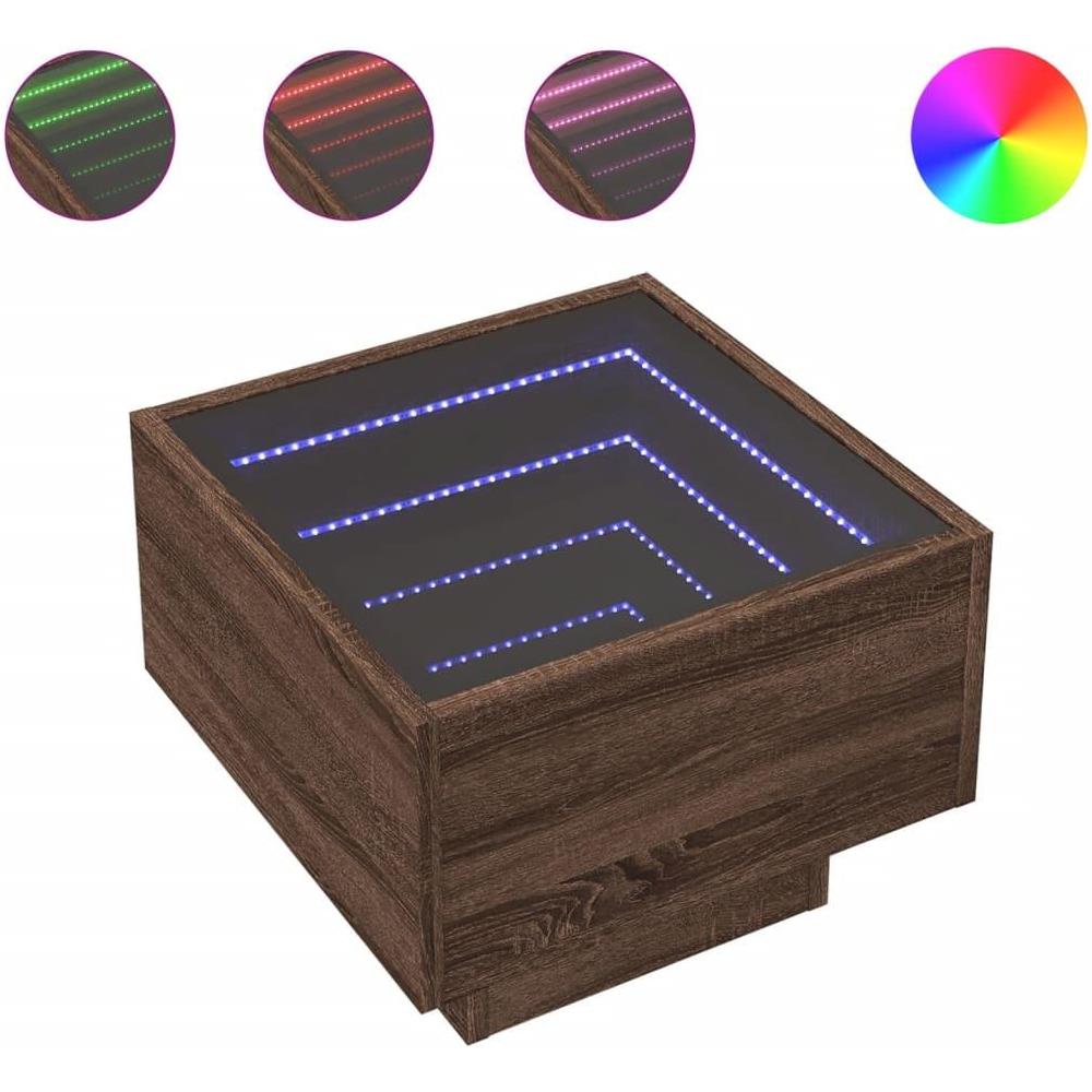 Tavolino con LED Rovere Marrone 40x40x30cm in Legno Multistrato - Foto 1