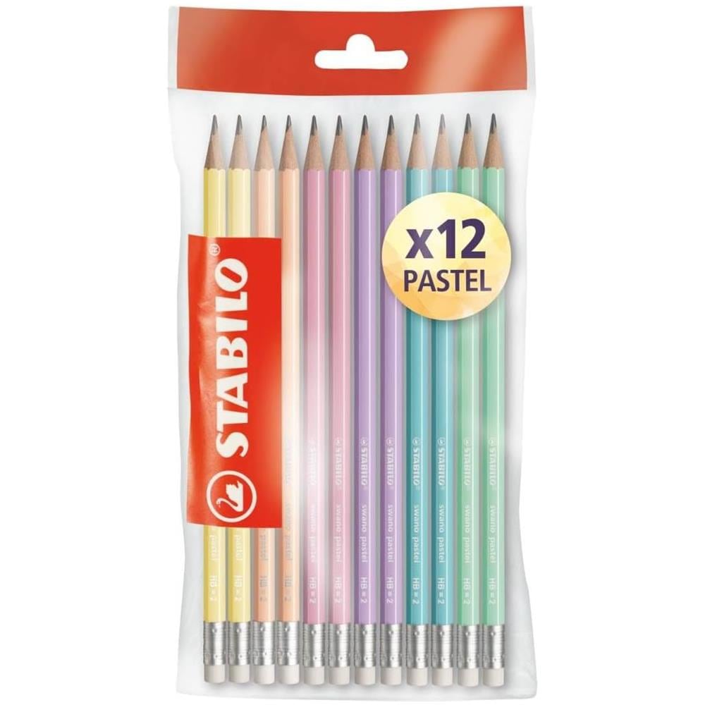 Swano pastel - Matita in Grafite - con gommino - Eco Pack da 12 - Gradazione HB - Colori assortiti - Foto 1