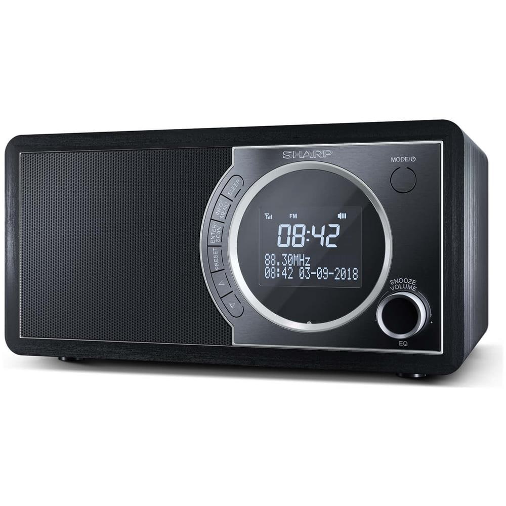 DR-450 (BK) - Radio digitale portatile con DAB / DAB+ / FM, Bluetooth 4.2, funzione sveglia / sonno e snooze, effetto legno, colore: Nero - Foto 1
