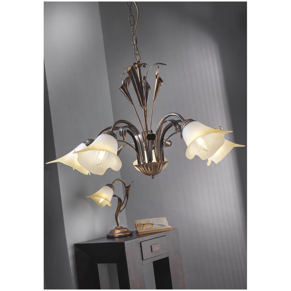 Lampada Da Tavolo In Metallo Marrone Spennellato Oro Con Vetro Ambra - Foto 2