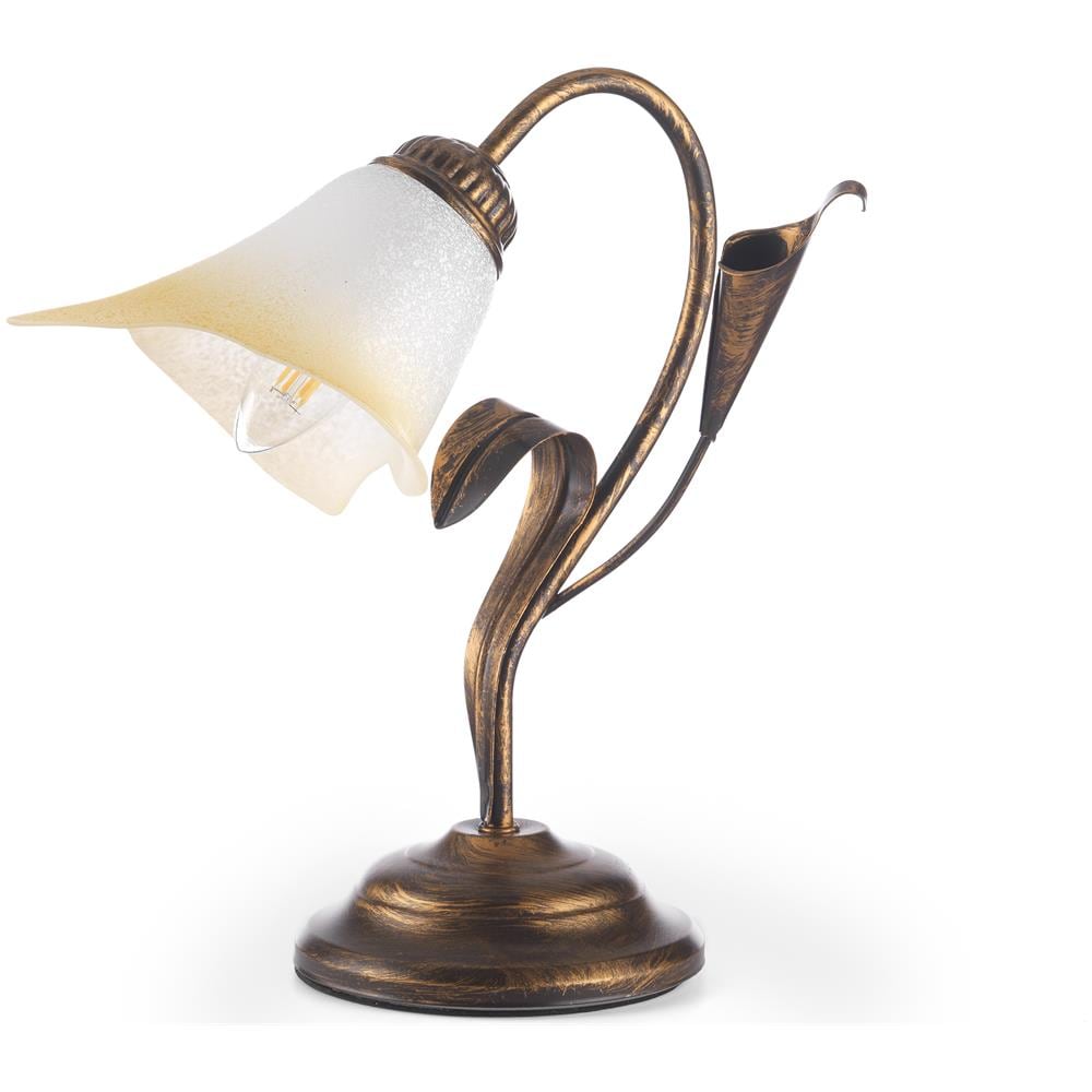 Lampada Da Tavolo In Metallo Marrone Spennellato Oro Con Vetro Ambra - Foto 1