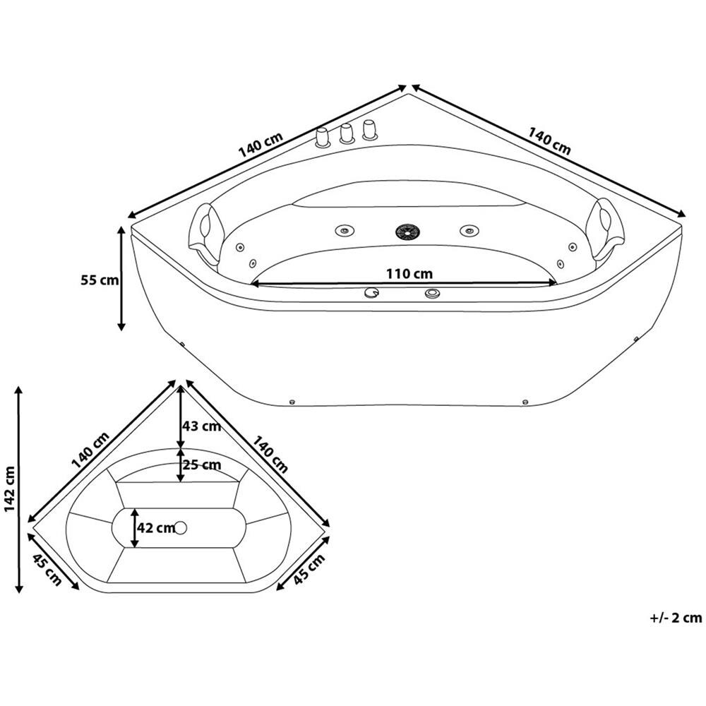 Vasca Idromassaggio Angolare Nera Con Led 140 Cm Meves - Foto 2