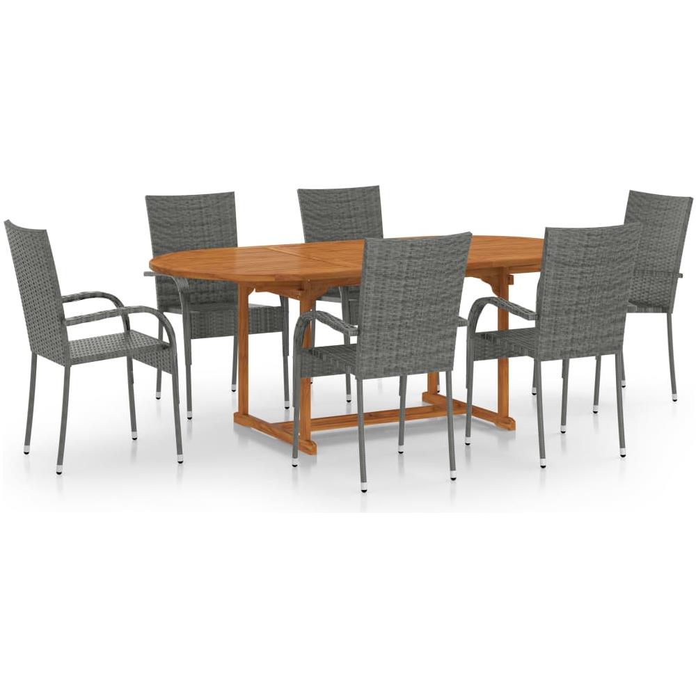 Set Mobili Da Pranzo Giardino 7 Pz In Polyrattan Grigio - Foto 1