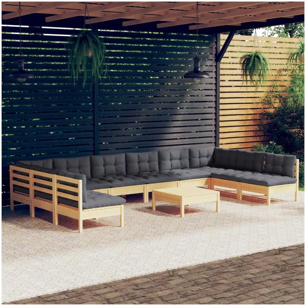 Set Divani Da Giardino 11 Pz Con Cuscini Grigi Massello Di Pino - Foto 1