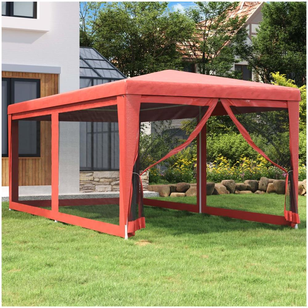 Tenda Per Feste Con 6 Pareti Laterali In Rete Rosso 3x6 M Hdpe - Foto 1