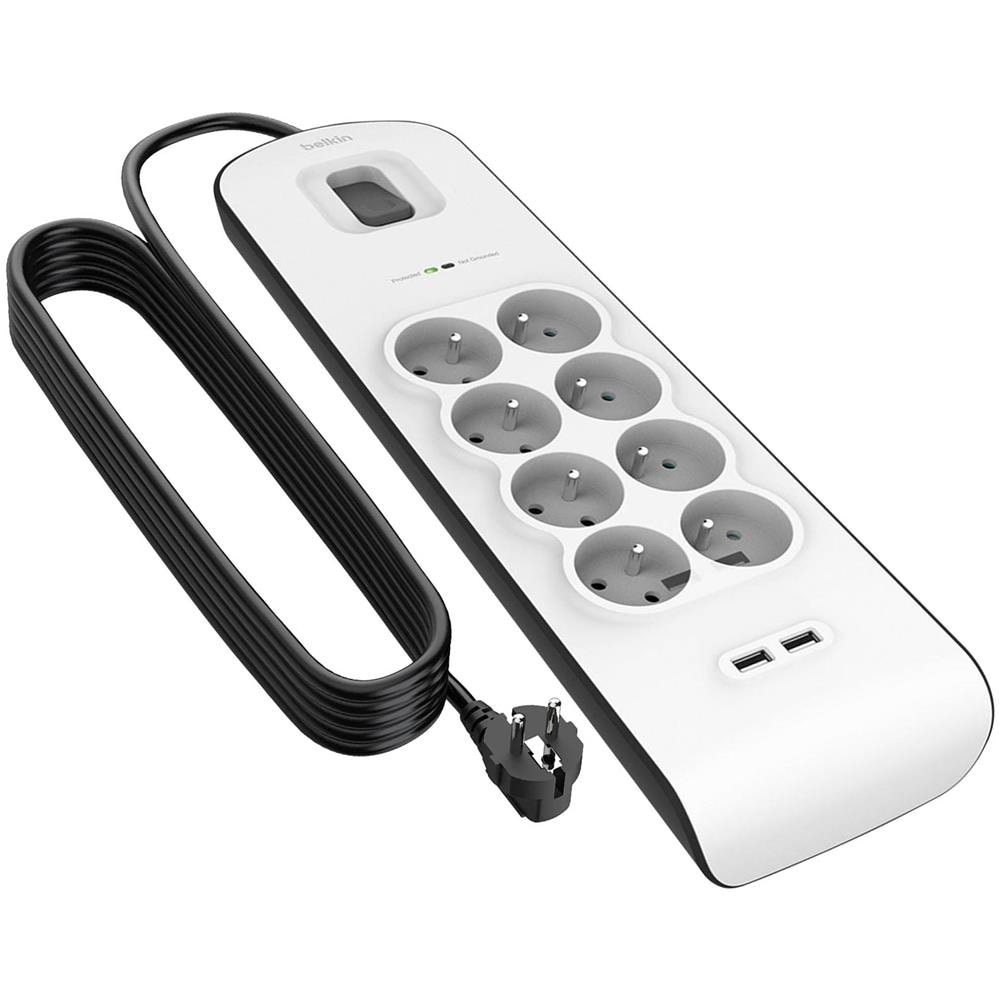 Ciabatta 8 Prese + 2 Usb 2,4a Protezione Fulmini Con Cavo Da 2m - Foto 1