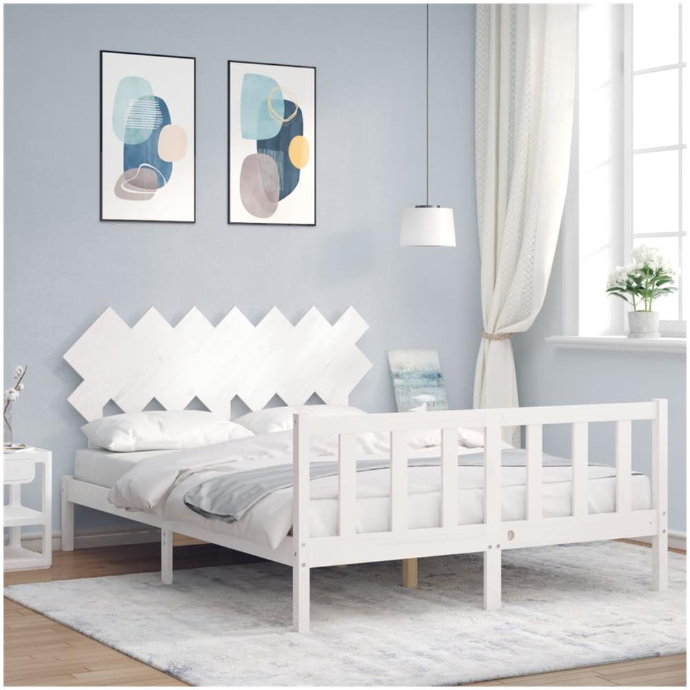 Giroletto con Testiera Bianco King Size in Legno Massello - Foto 1