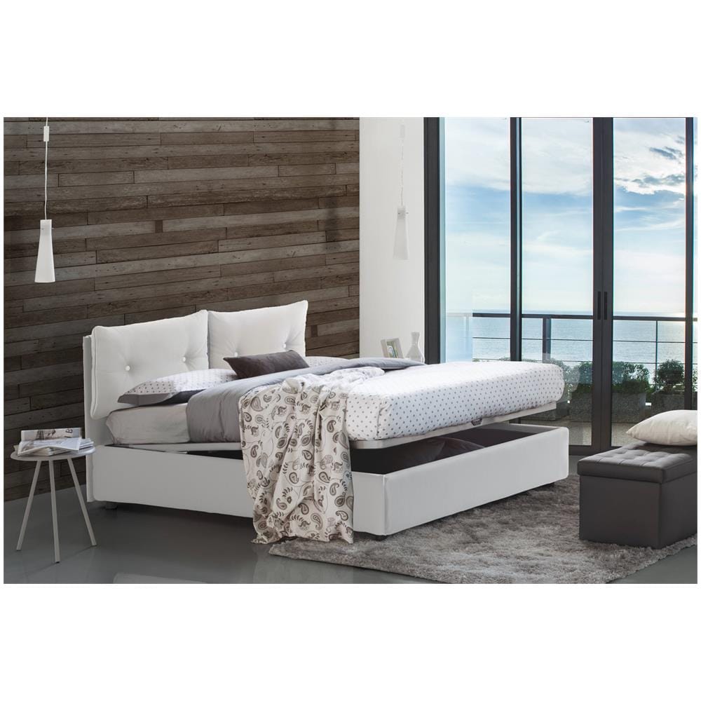 Letto Piazza E Mezza Emily, Letto Contenitore Con Rivestimento In Ecopelle, 100% Made In Italy, Apertura Frontale, Con Materasso Cm 120x190 Incluso, Bianco - Foto 2