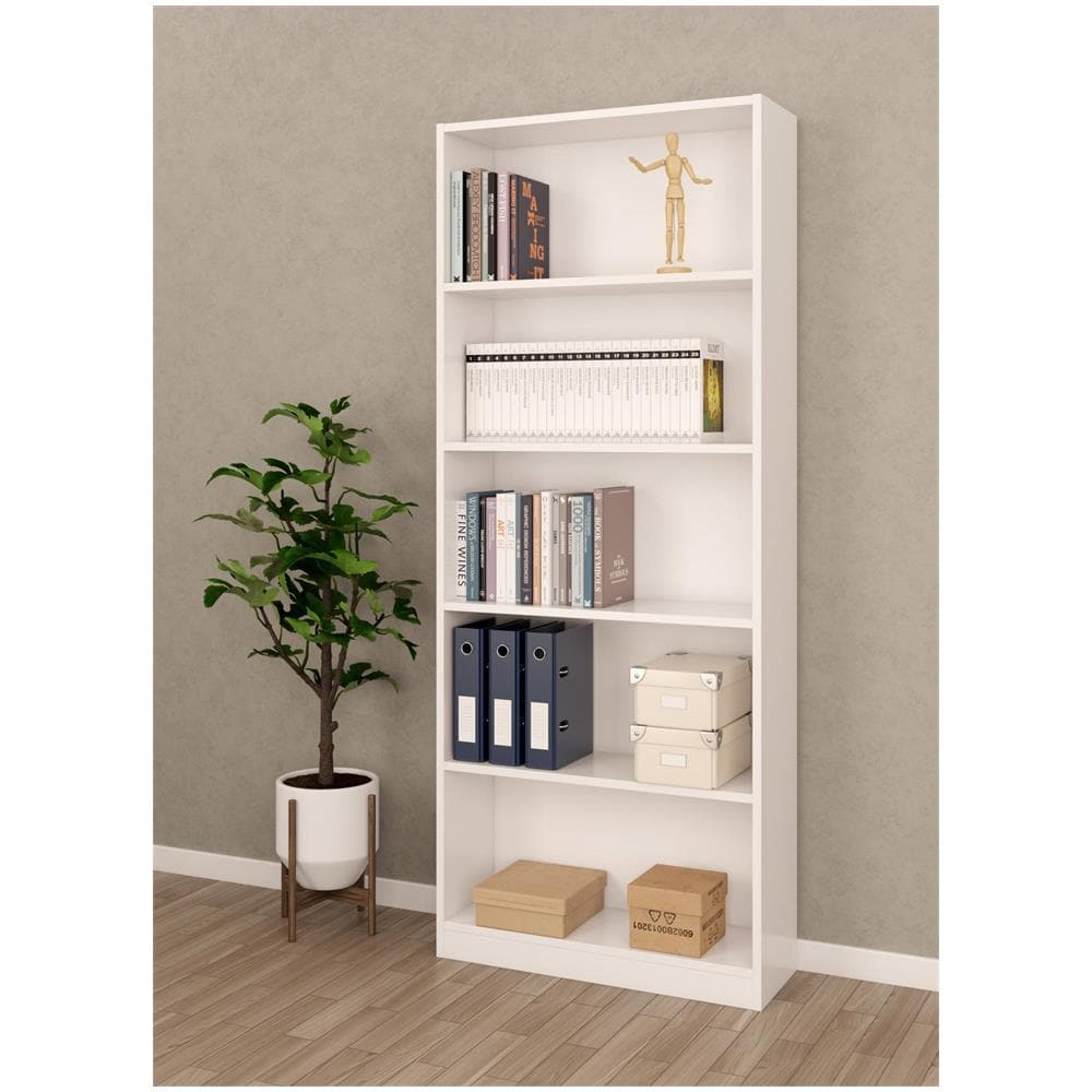 Libreria Boston, Mobile Portalibri Lineare A 4 Ripiani, Scaffale Da Ufficio O Camera, Mobile Portalibri Moderno, 80x28h201 Cm, Bianco - Foto 1