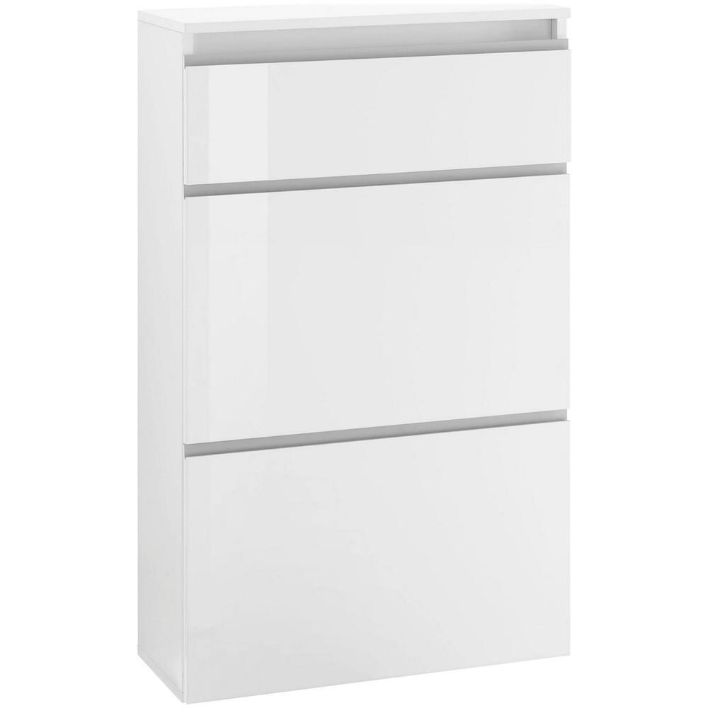 Scarpiera Paco, Mobile Multiuso A 2 Ante E 1 Anta A Ribalta, Portascarpe Da Ingresso, 100% Made In Italy, Cm 60x27h108, Bianco Lucido - Foto 2