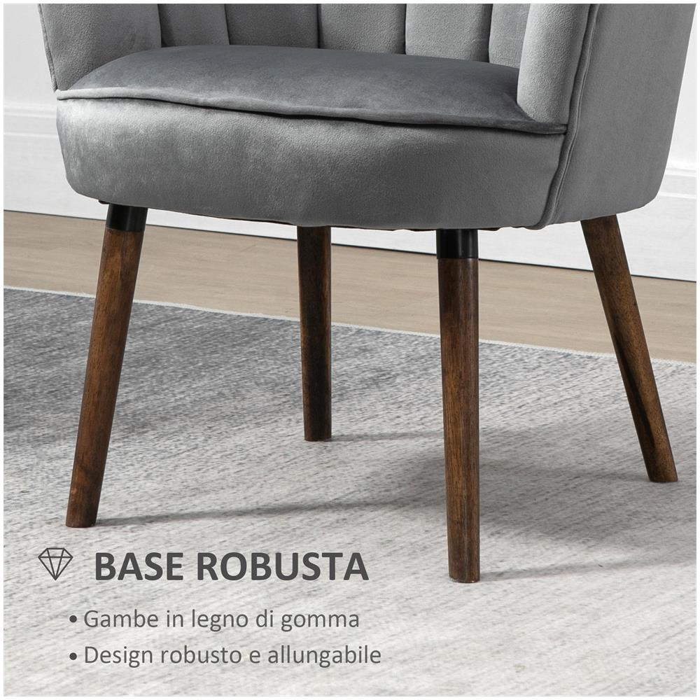 Poltrona in Velluto Imbottita con Schienale a Conchiglia, 66x66x78.5cm, Grigio - Foto 6