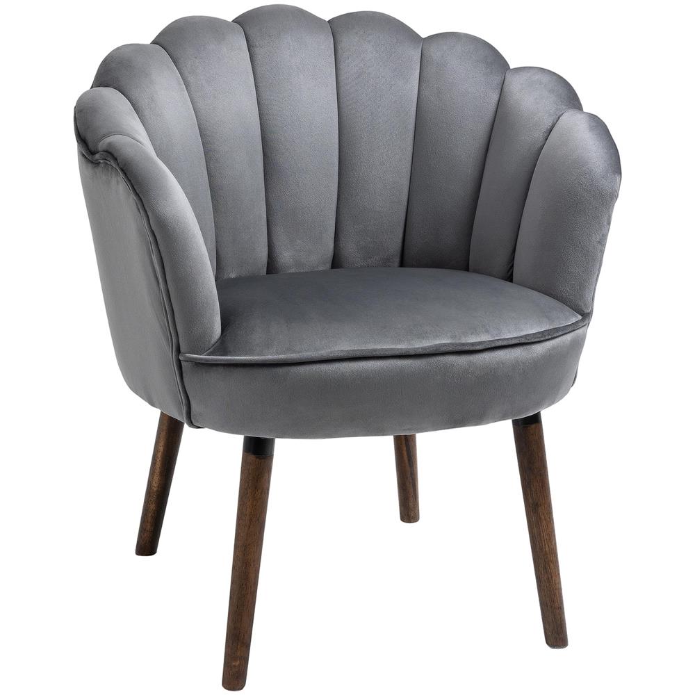 Poltrona in Velluto Imbottita con Schienale a Conchiglia, 66x66x78.5cm, Grigio - Foto 1