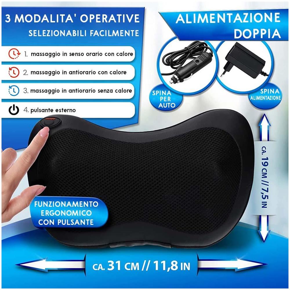 Cuscino Cuscinetto Massaggiante per Massaggi Elettrico Riscaldato 4 Testine - Foto 5
