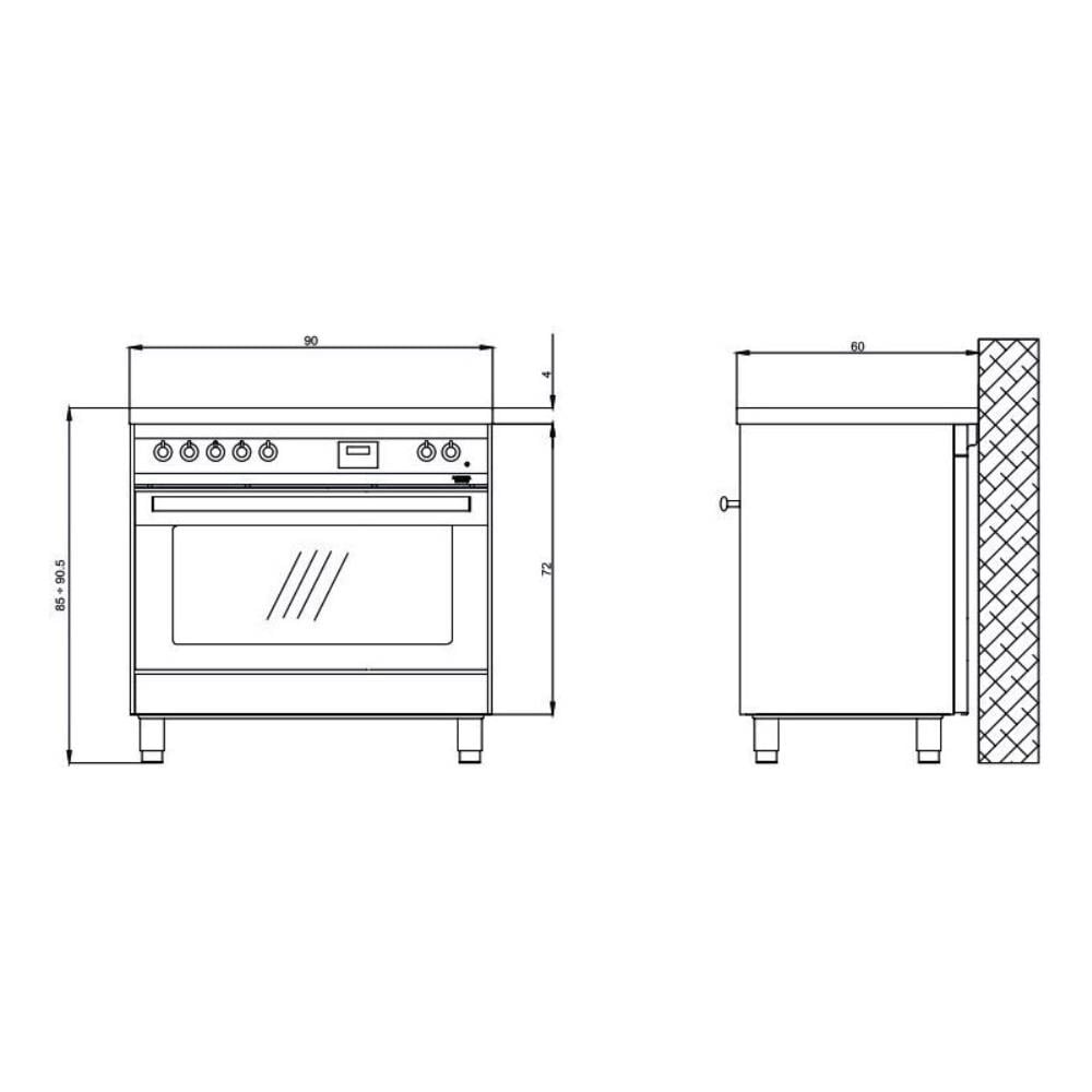 Cucina Elettrica PRG96WMFT / 5I 5 Fuochi a Gas Forno Elettrico Multifunzione Ventilato Classe A Dimensioni 90 cm Colore Rosso - Foto 3