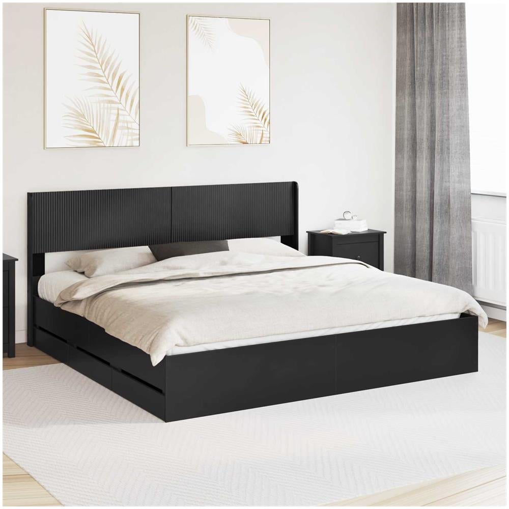 Struttura del letto con stoccaggio e testata Nero 200 x 200 cm - Foto 1