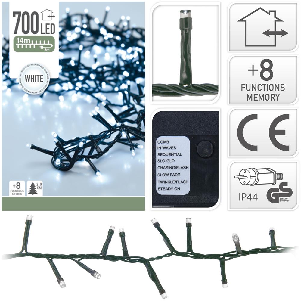 Luci Di Natale 700 Led Bianco Freddo 8 Giochi Di Luce Esterno Albero Interno - Foto 1