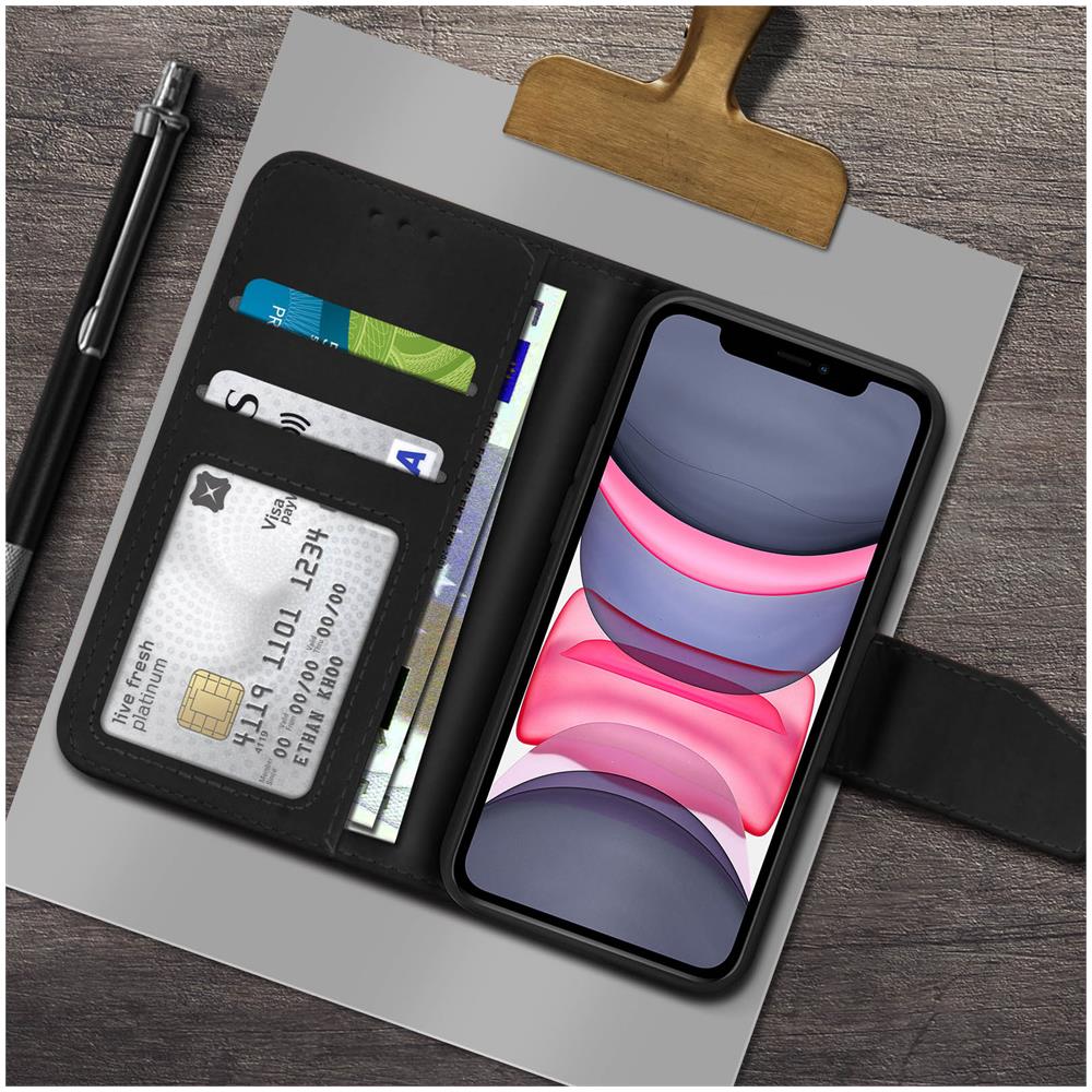 Custodia Iphone 11 Porta Carte In Pelle Funzione Stand Premium Nero - Foto 2