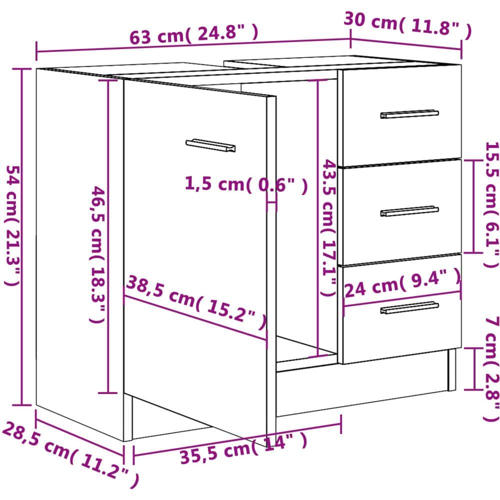 Mobile Sottolavabo Rovere Sonoma 63x30x54 cm Legno Multistrato - Foto 2