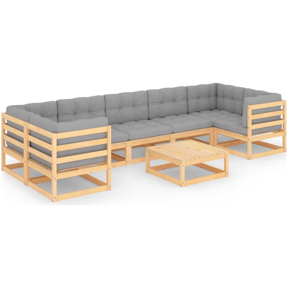 Set Salotto Giardino 8 pz Cuscini Antracite Legno Massello Pino - Foto 1