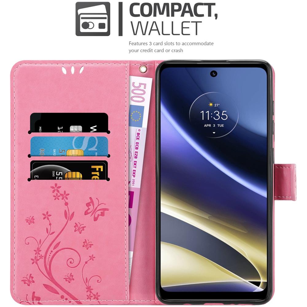 Cadorabo Custodia Compatibile Con Motorola Moto G51 5g In Rosa Fiore - Coperchio Protettivo In Design Floreale Con Chiusura Magnetica, Funzione Stand E Slot Per Carte - Foto 2