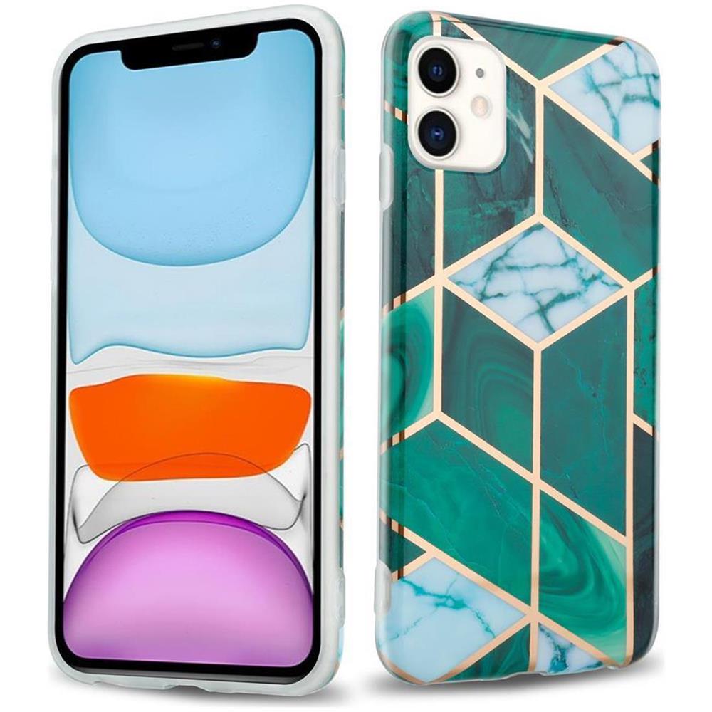 Custodia Compatibile Con Apple Iphone 11 (xi) In Marmo Oro Bianco Verde Scuro No. 6 - Coperchio Protettivo In Silicone Tpu Con Motivo A Mosaico - Foto 1