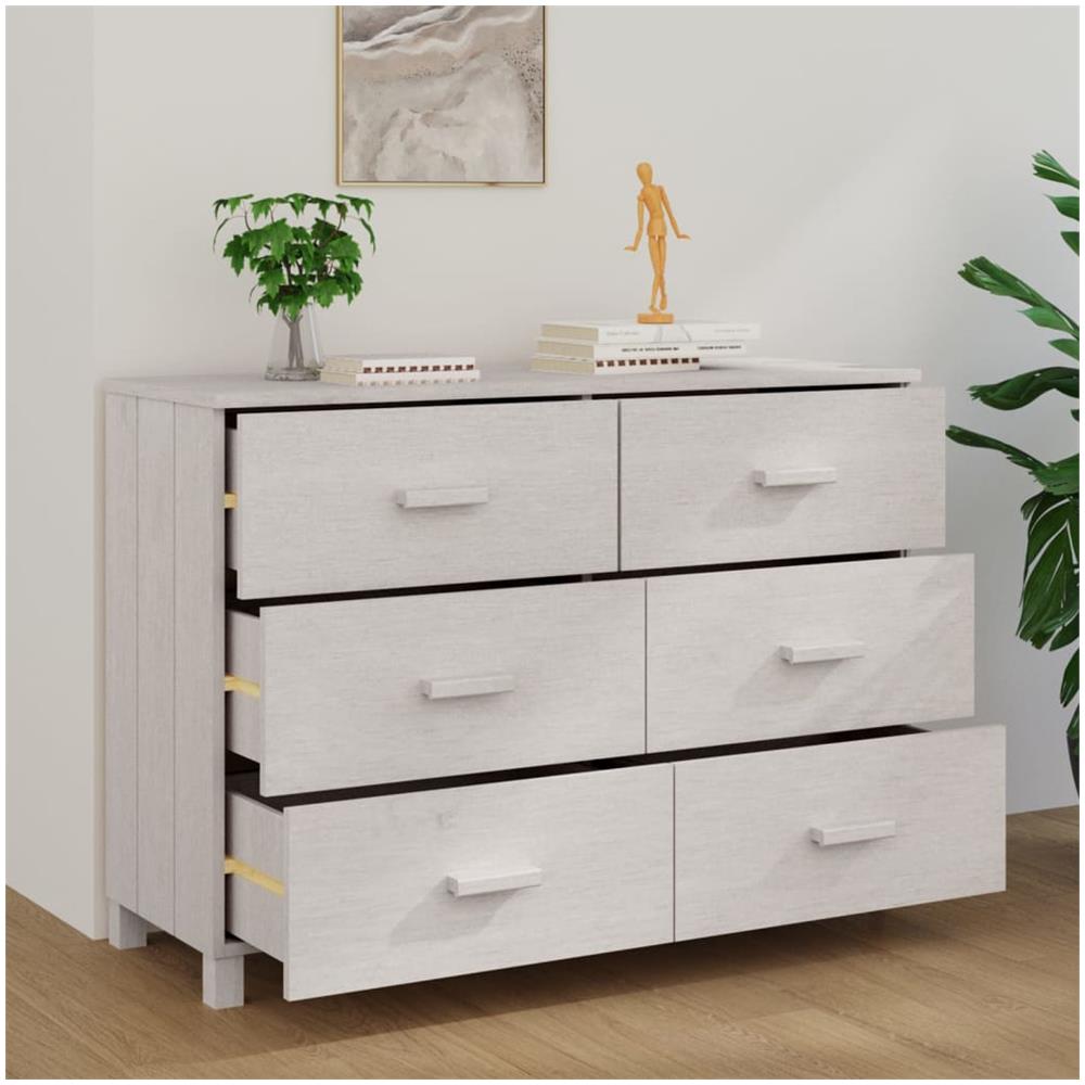 Credenza Bianca 113x40x80 Cm In Legno Massello Di Pino - Foto 3