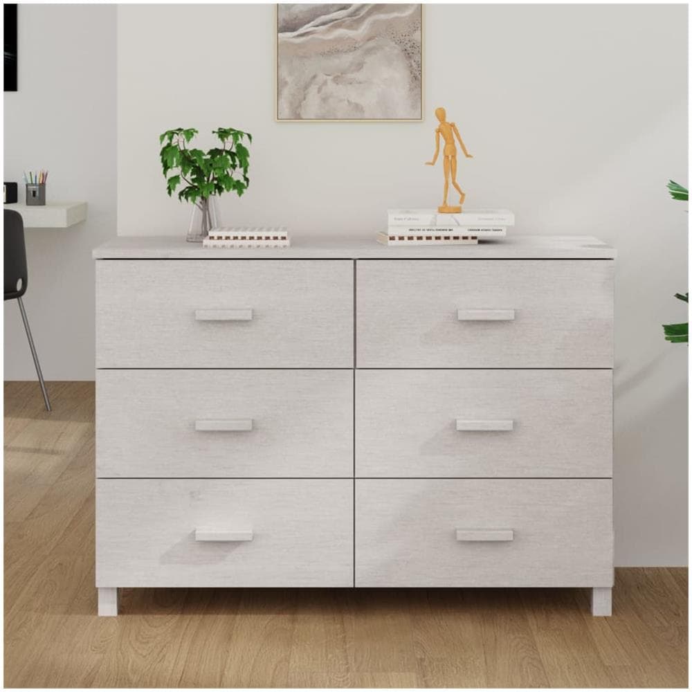 Credenza Bianca 113x40x80 Cm In Legno Massello Di Pino - Foto 1