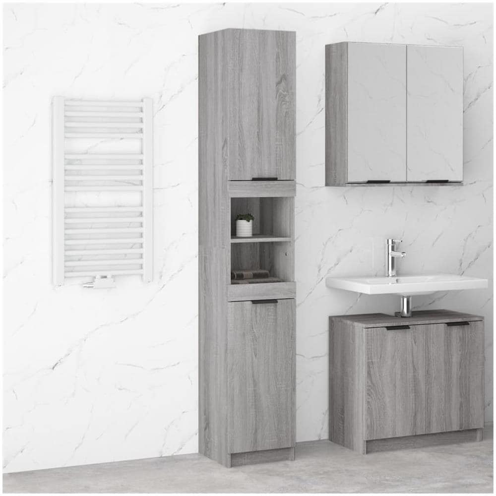 Armadietto Bagno Grigio Sonoma 32x34x188,5 cm Legno Multistrato - Foto 1