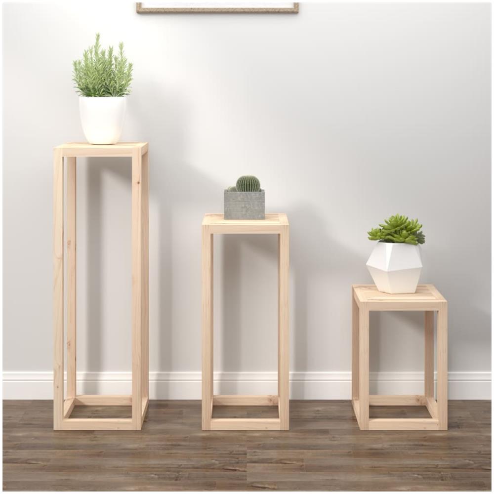 Set Supporti per Piante 3 pz in Legno Massello di Pino - Foto 1