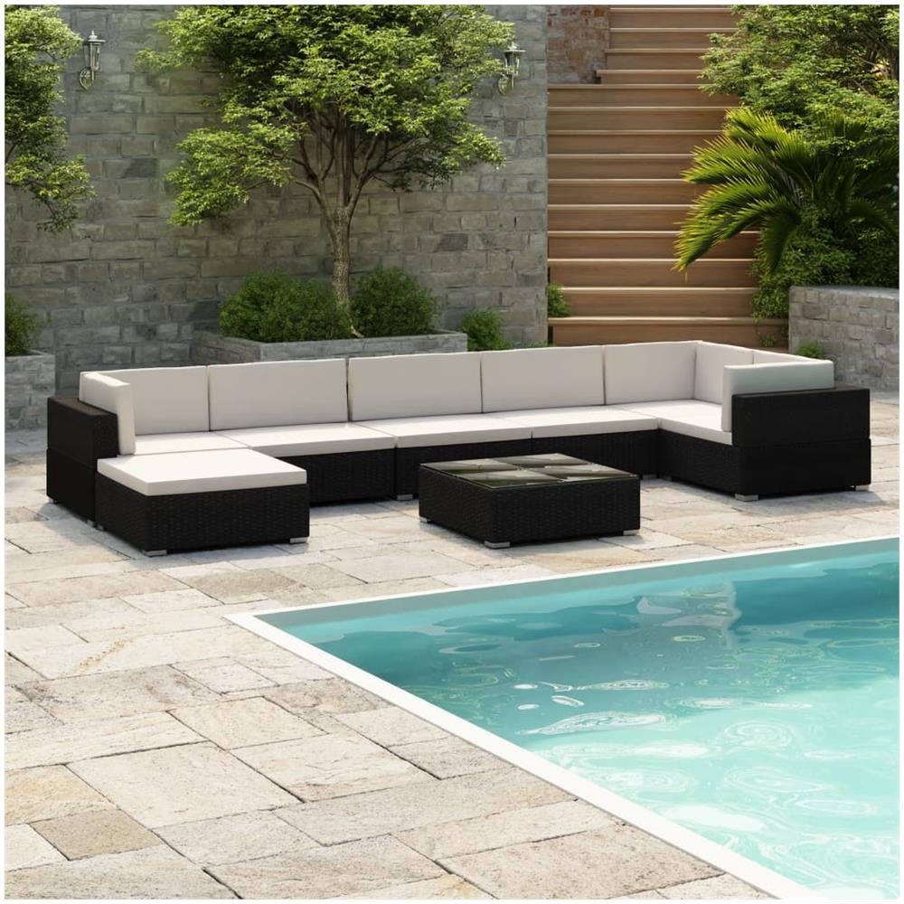 Set Divani Da Giardino 8 Pz Con Cuscini In Polyrattan Nero - Foto 1