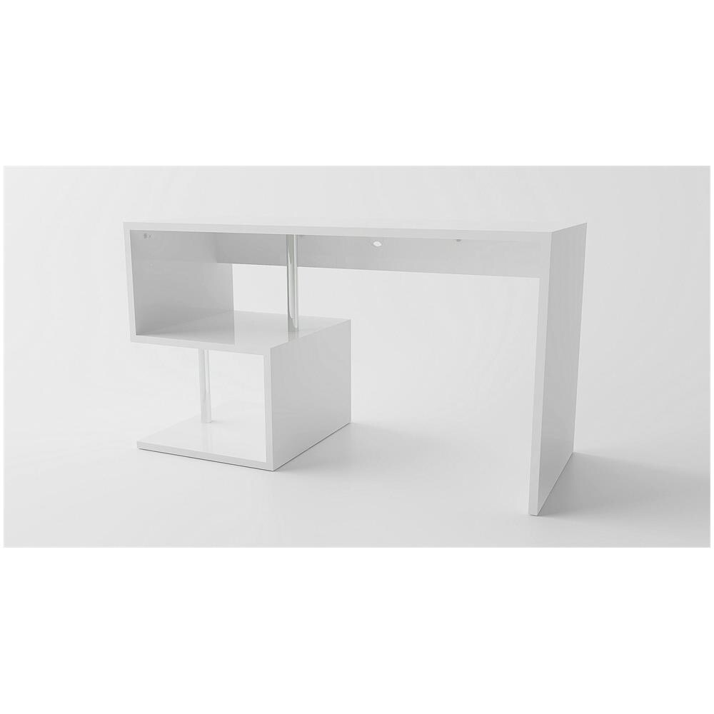 Scrivania Valerio, Scrittoio Lineare Porta Pc, Tavolo Multiuso Per Ufficio, Scrivania Salvaspazio Multiposizione, 100% Made In Italy, Cm 140x60h78, Bianco Lucido - Foto 2