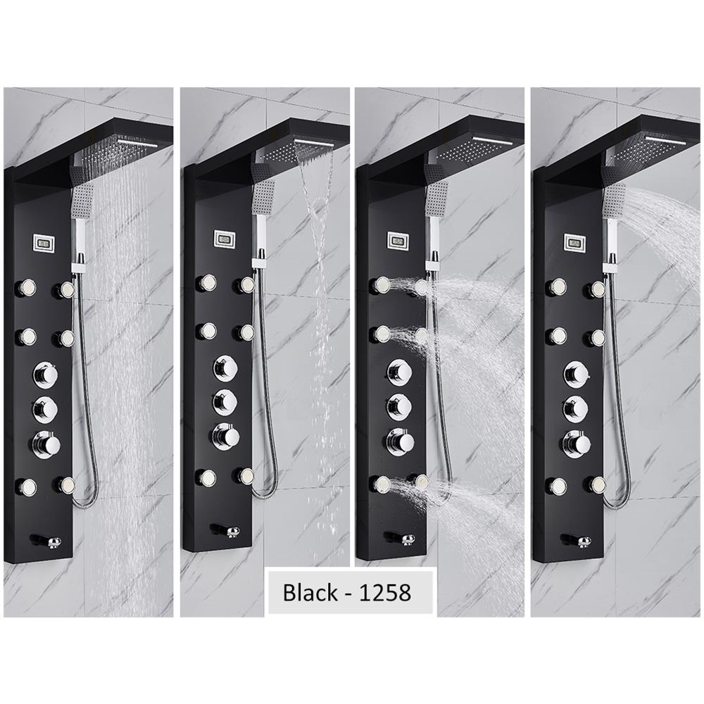 Pannello doccia, Blackswan, modello M1258 nero con LED, display digitale, bocca e funzioni SPA, dimensioni 121 cm - Foto 4