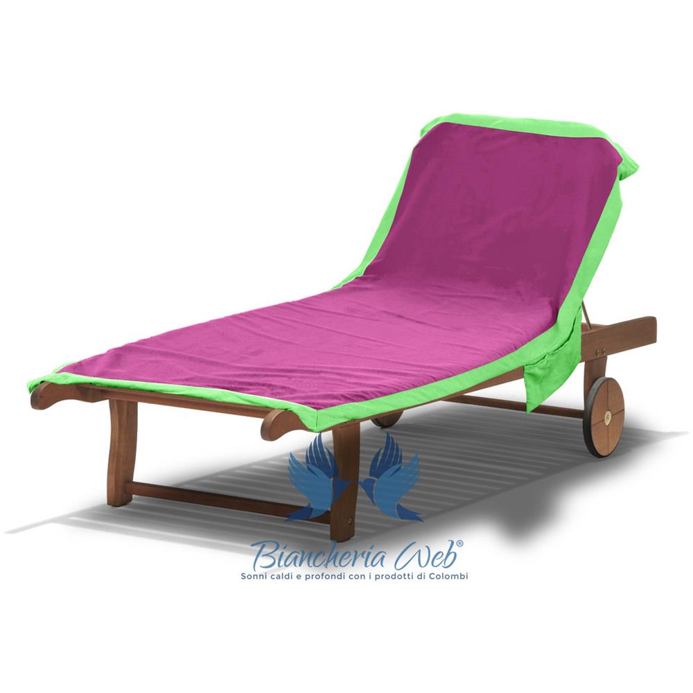 Telo Mare Lettino In Microfibra Spiaggia Piscina Mod Tinta Unita Comodo 75x185 Fucsia-verde - Foto 2