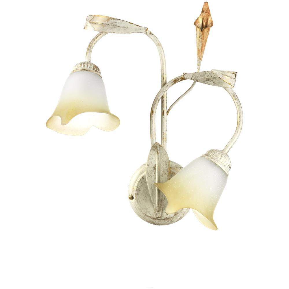Applique Da Parete 2 Luci Stile Classico In Metallo Avorio Spennellato Oro - Foto 1