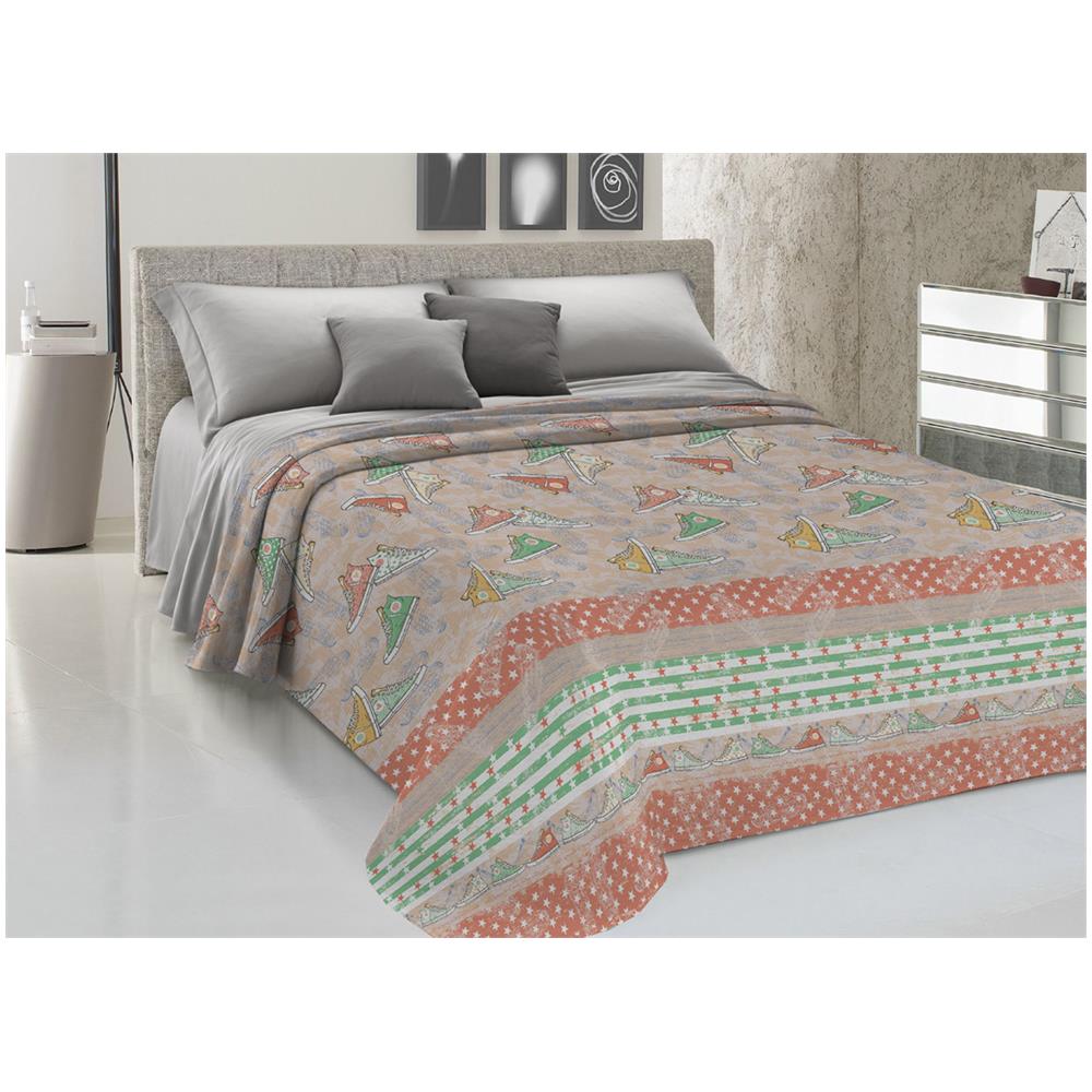 Copriletto Piquet In 100% Cotone Disegno 80''s Style Colore Arancio Singolo Arancio - Foto 1