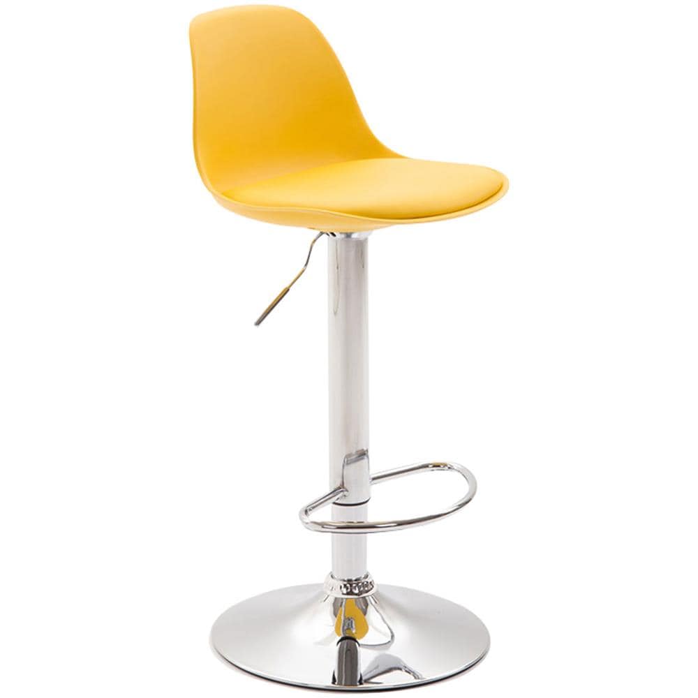 Sgabello Design Kiel in Polipropilene e Similpelle - Sgabello Cucina Girevole e Regolabile - Sgabello da Bar Imbottito e con Poggiapiedi Giallo Cromato - Foto 1