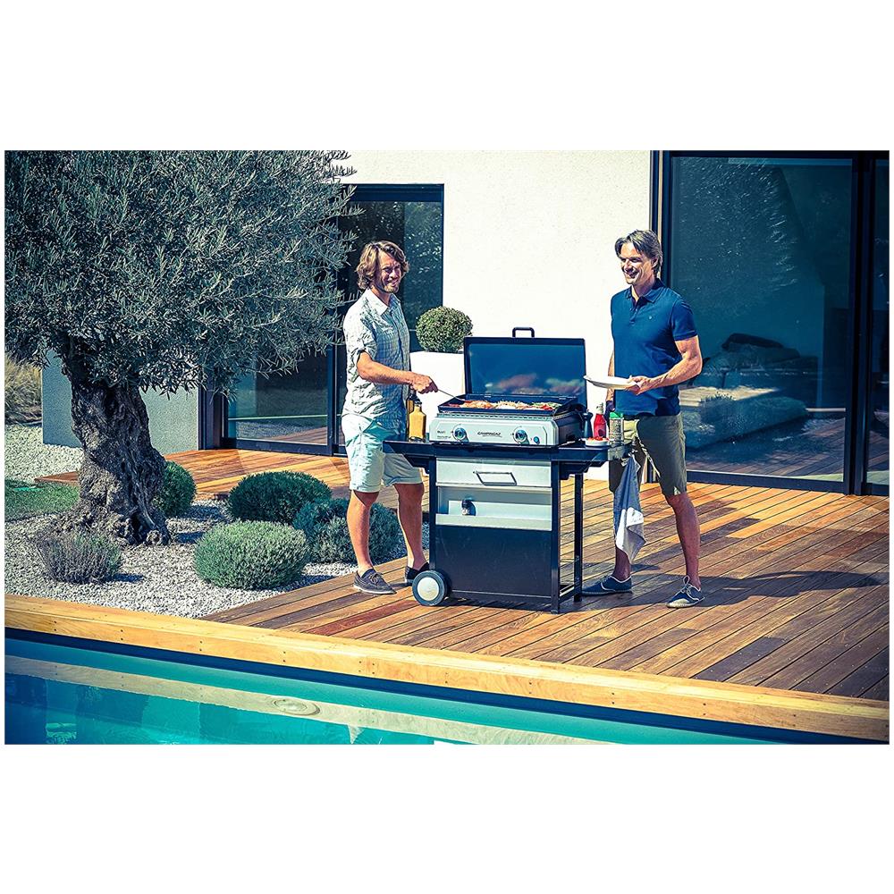 Attitude 2100 Lx Tavolo Portatile, 2 Bruciatori In Acciaio, Potenza Di 5 Kw, Gas Per Campeggio Con Coperchio, Termometro, Griglia E Plancha In Ghisa, Black - Foto 4