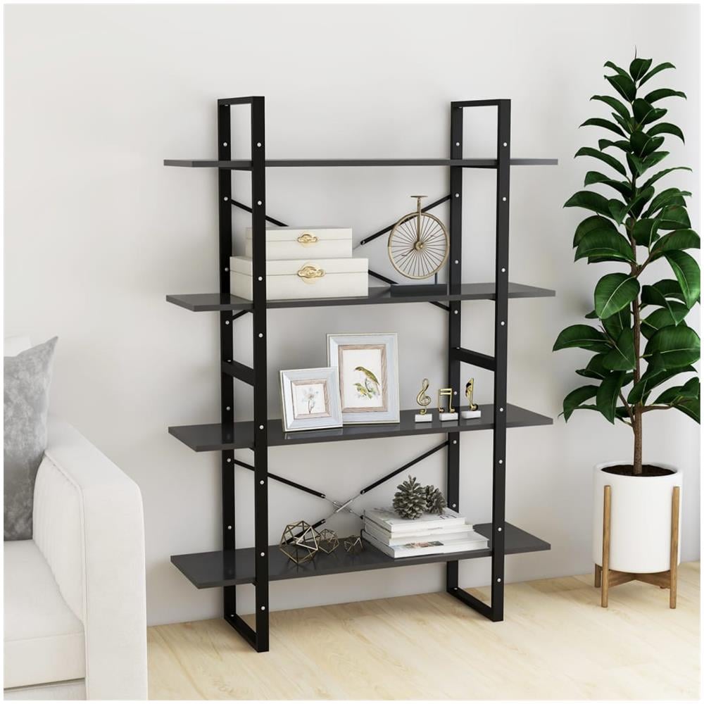 Libreria a 4 Ripiani Grigia 100x30x140 cm in Legno Multistrato - Foto 3