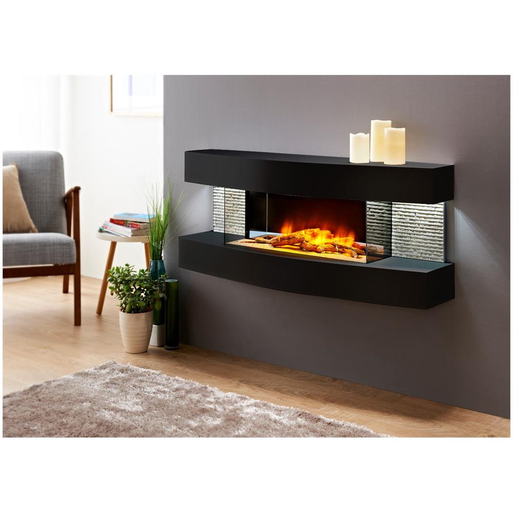 Chemin Arte 207 Caminetto Elettrico Da Parete Decorativo Da 2000w Con Telecomando, Nero Lucido - Foto 2