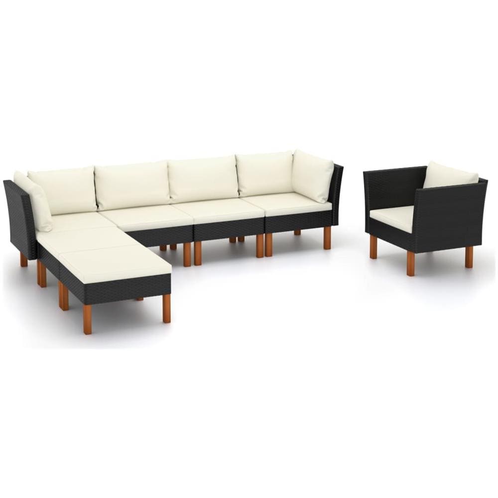 Set Divani Da Giardino 7pz Polyrattan Legno Di Eucalipto Nero - Foto 1