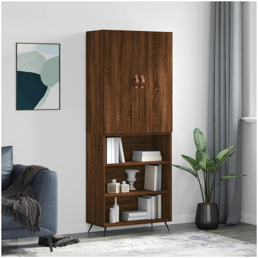 Credenza In Legno Multistrato Rovere Marrone - 100x35x80 Cm - Con Ante, Ampio Spazio, Piedini Regolabili - Per Soggiorno, Ingresso, Camera