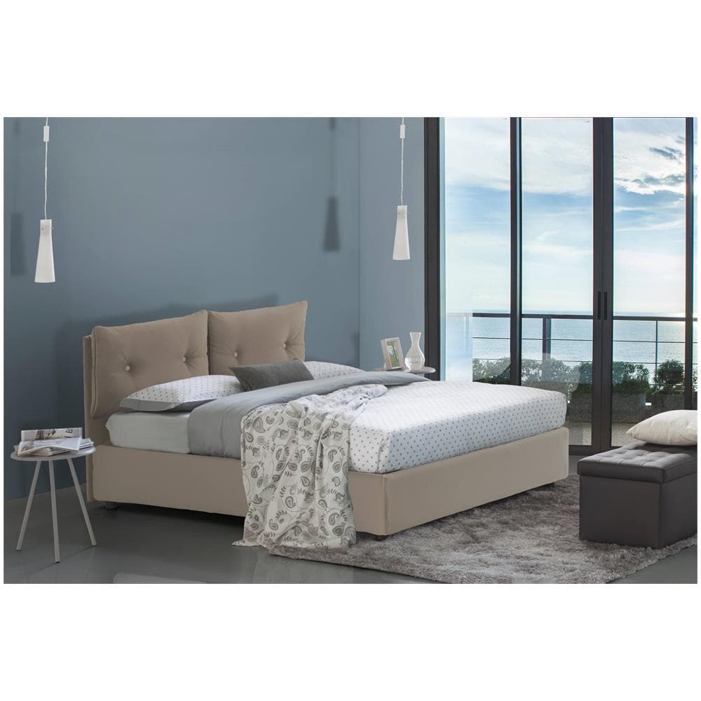 Letto Piazza E Mezza Emily, Letto Contenitore Con Rivestimento In Ecopelle, 100% Made In Italy, Apertura Frontale, Con Materasso Cm 120x190 Incluso, Tortora - Foto 1