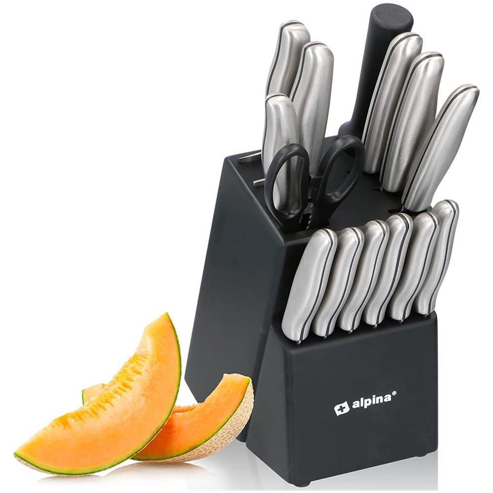 Set Coltelli 15 Pezzi Coltelli da Cucina Affilati con Blocco Supporto Multicolor - Foto 1