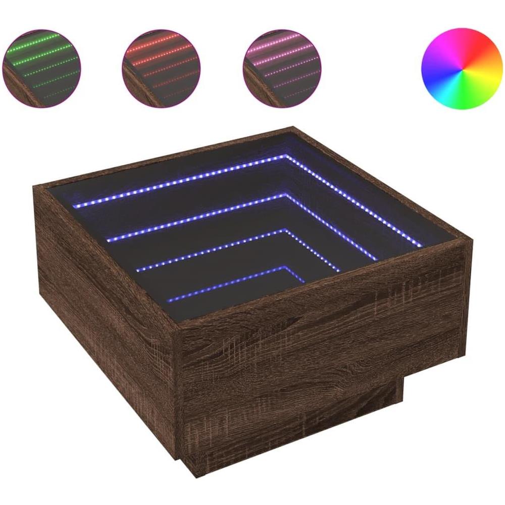 Tavolino Salotto con LED Rovere Marrone 50x50x30 cm Multistrato - Foto 1