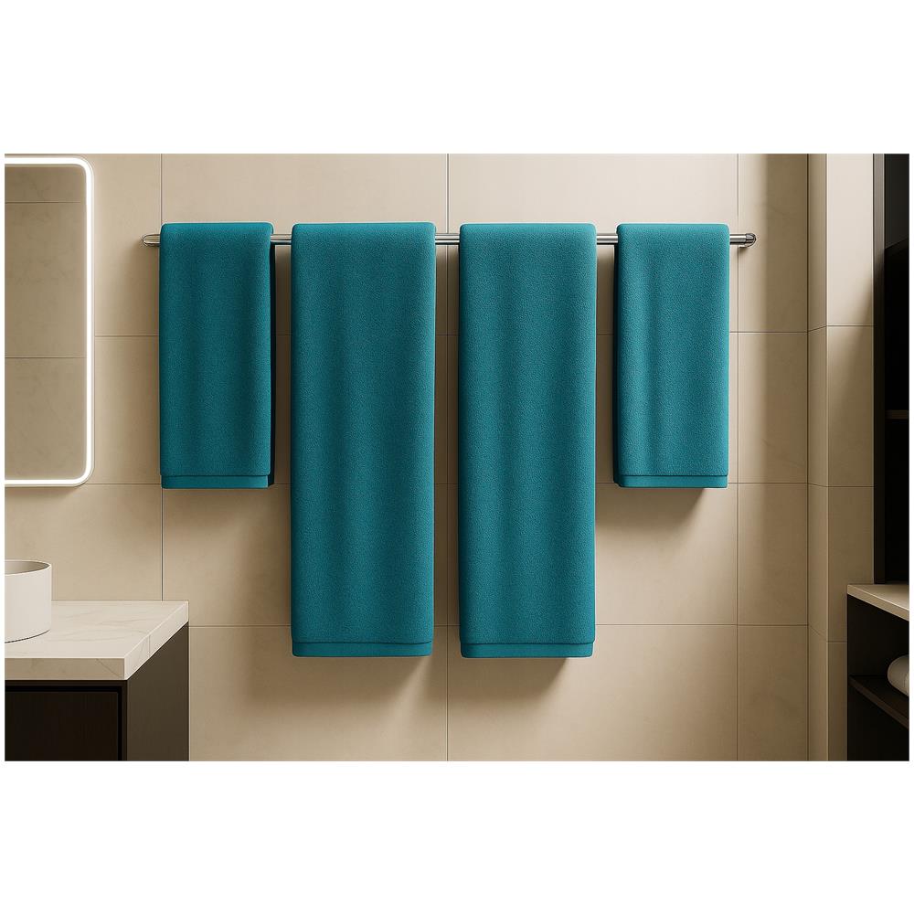 Set di asciugamani Diana, 4 pezzi - 2x50x90 cm + 2x70x140 cm - Colore petrolio - Ultra assorbenti - Alta qualità - Foto 1