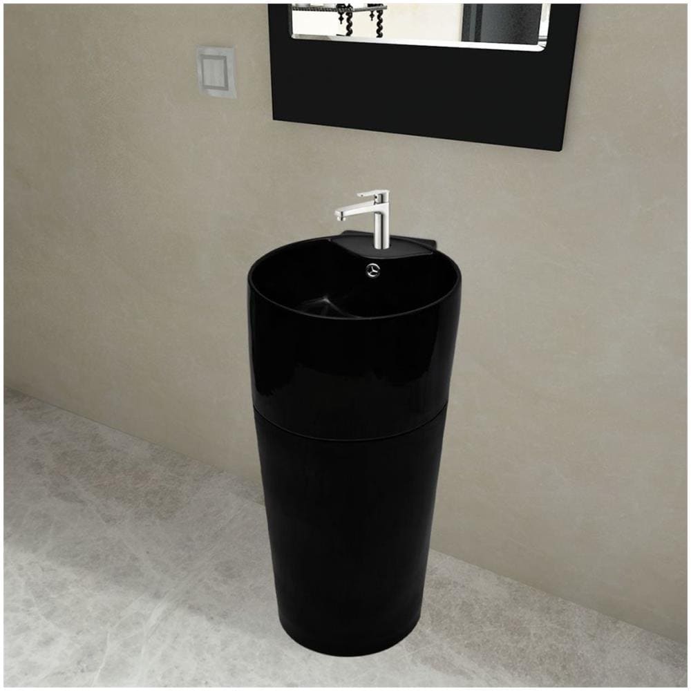 Lavandino Bagno In Ceramica Nera Rotondo Con Foro Per Rubinetto / Trabocco - Foto 1